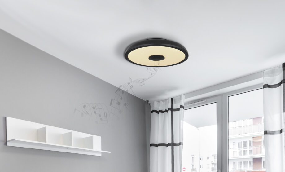 RAFFY: Plafón diseño de 18w Led negro con Bluetooth y mando a distancia ø 28 cm, 41366B Globo Lighting. STOCK DISPONIBLE EN TIENDA