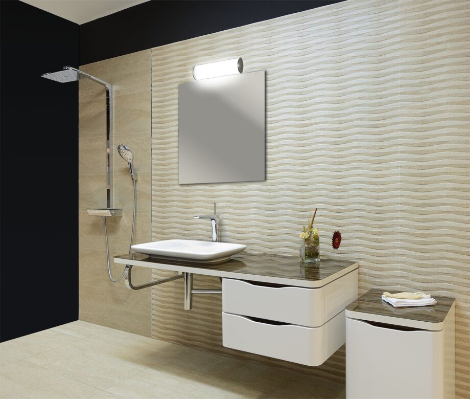 ALDO: Aplique cristal opal blanco con cromo con 18W Led en luz cálida 3k o neutra 4k con interruptor de selección, Ip44, A3432170C Acb Iluminación. 53cm.