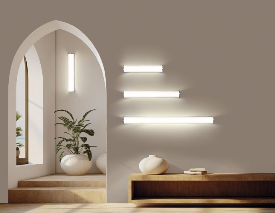 ALDO: Aplique cristal opal blanco con cromo con 18W Led en luz cálida 3k o neutra 4k con interruptor de selección, Ip44, A3432170C Acb Iluminación. 53cm.