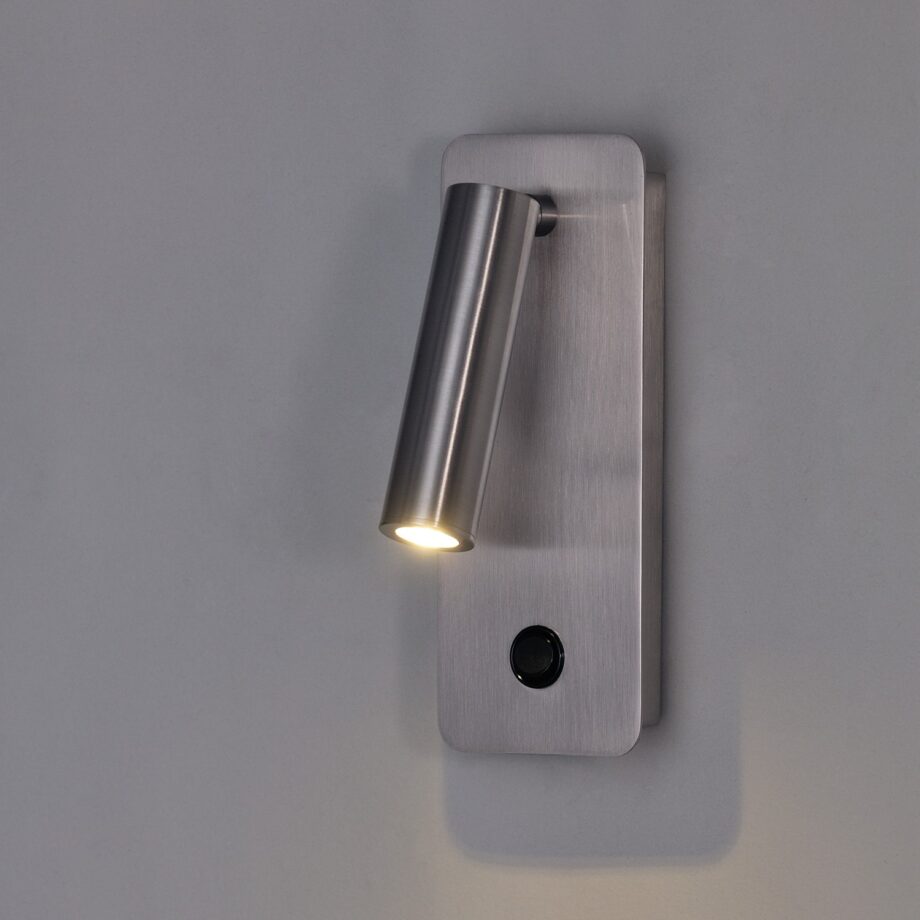ARON: Aplique níquel satinado con Lector 3W Led luz cálida 3k con interruptor, A32401NS Acb Iluminación.