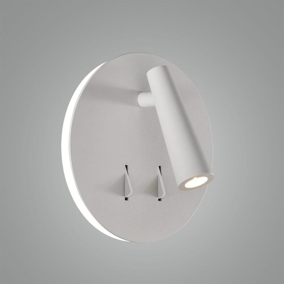 PANAU: Aplique blanco con Lector 3W , luz indirecta 6W con doble interruptor. A36600B  Acb Iluminación.
