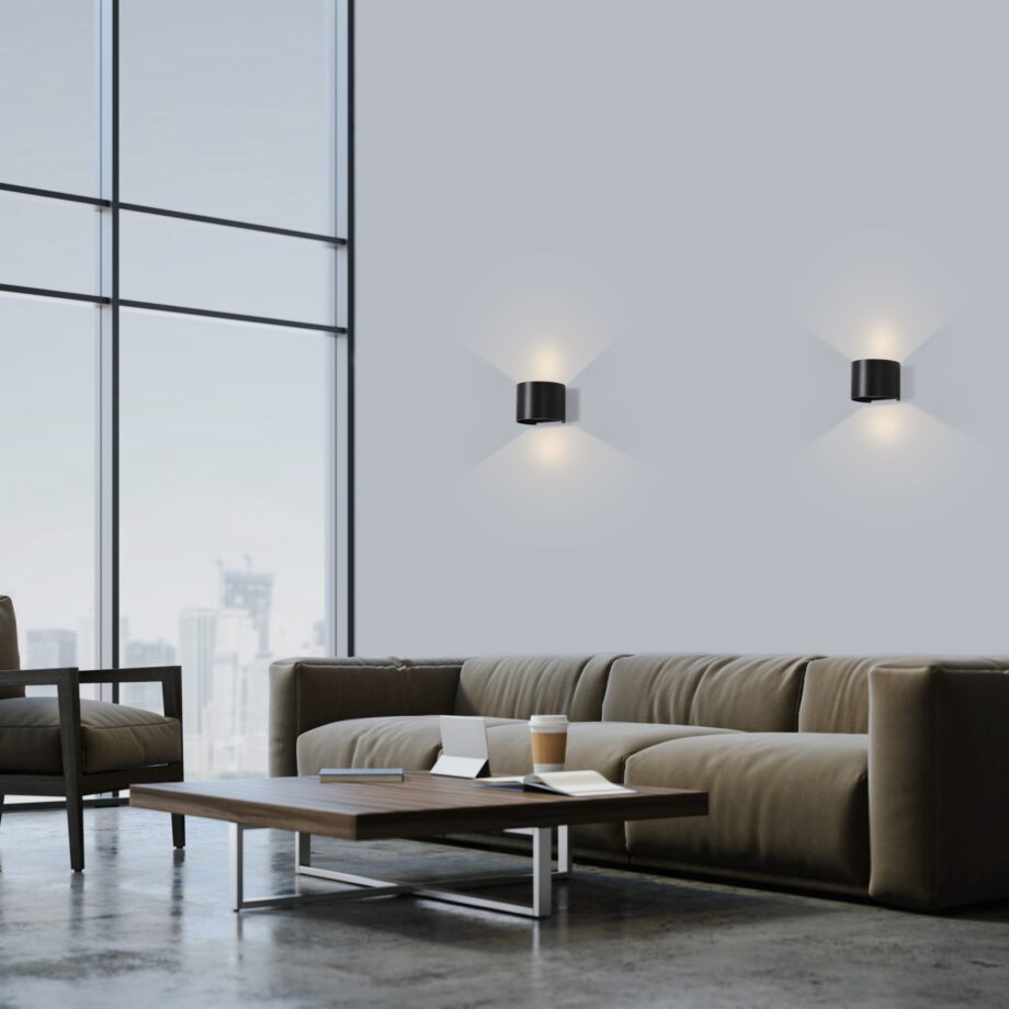 KOWA: Aplique de pared de metal negro A203310N 12w Led arriba abajo Acb Iluminación. IP54