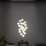 TOP: Lámpara Dorada con 20 esferas Opal, base 52cm 8555 Anperbar,  con 20 portalámparas g9 para bombillas Led. 400cm cable transparente regulable en altura. STOCK EN TIENDA