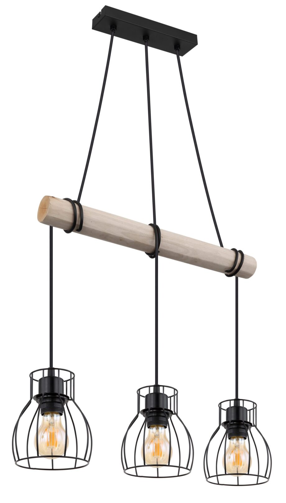 MINA: Lámpara con madera y negra con 3 luces de rejilla para 3 bombillas E27, 15326-3H Globo Lighting. STOCK DISPONIBLE EN TIENDA