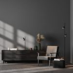 GINA: Lámpara negra de pie de 2 focos orientables gu10 Led, H3874080N Acb Iluminación. 160cm altura.