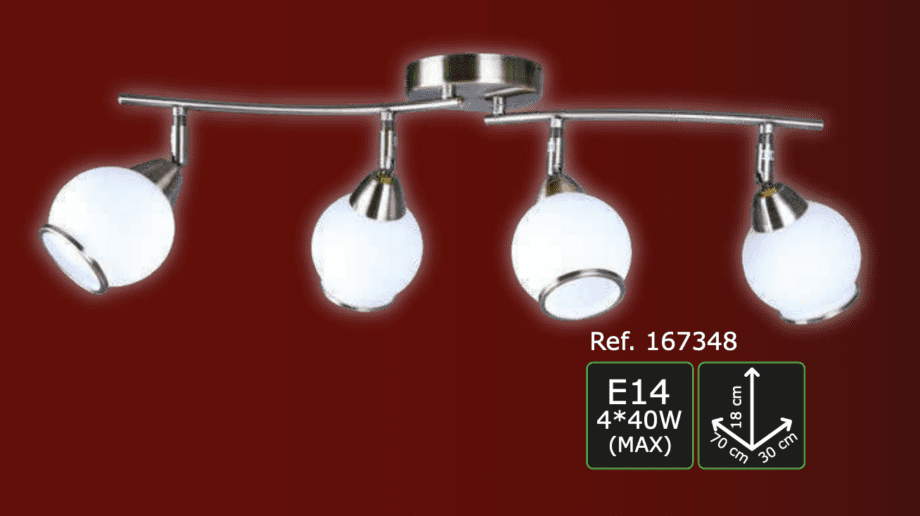 Lámpara ROMA semiplafón cuero con 4 esferas blancas E14 Lumsevi. STOCK DISPONIBLE EN TIENDA