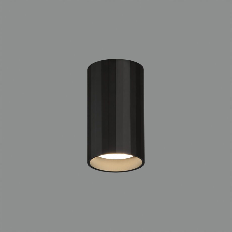 MODRIAN: Cilindro de superficie negro, foco de techo para bombilla gu10 Led, P3951080N Acb Iluminación. 10 x 5,6 cm.