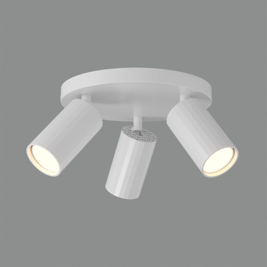 MODRIAN: Base redonda blanca con 3 focos orientables para bombillas gu10 Led, P3951280B Acb Iluminación