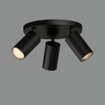 MODRIAN: Base redonda negra con 3 focos orientables para bombillas gu10 Led, P3951280N Acb Iluminación