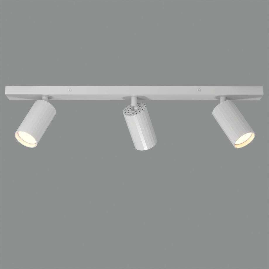 MODRIAN: Regleta blanca rectangular con 3 focos para bombillas gu10 Led, P3951380B Acb Iluminación, 60cm.