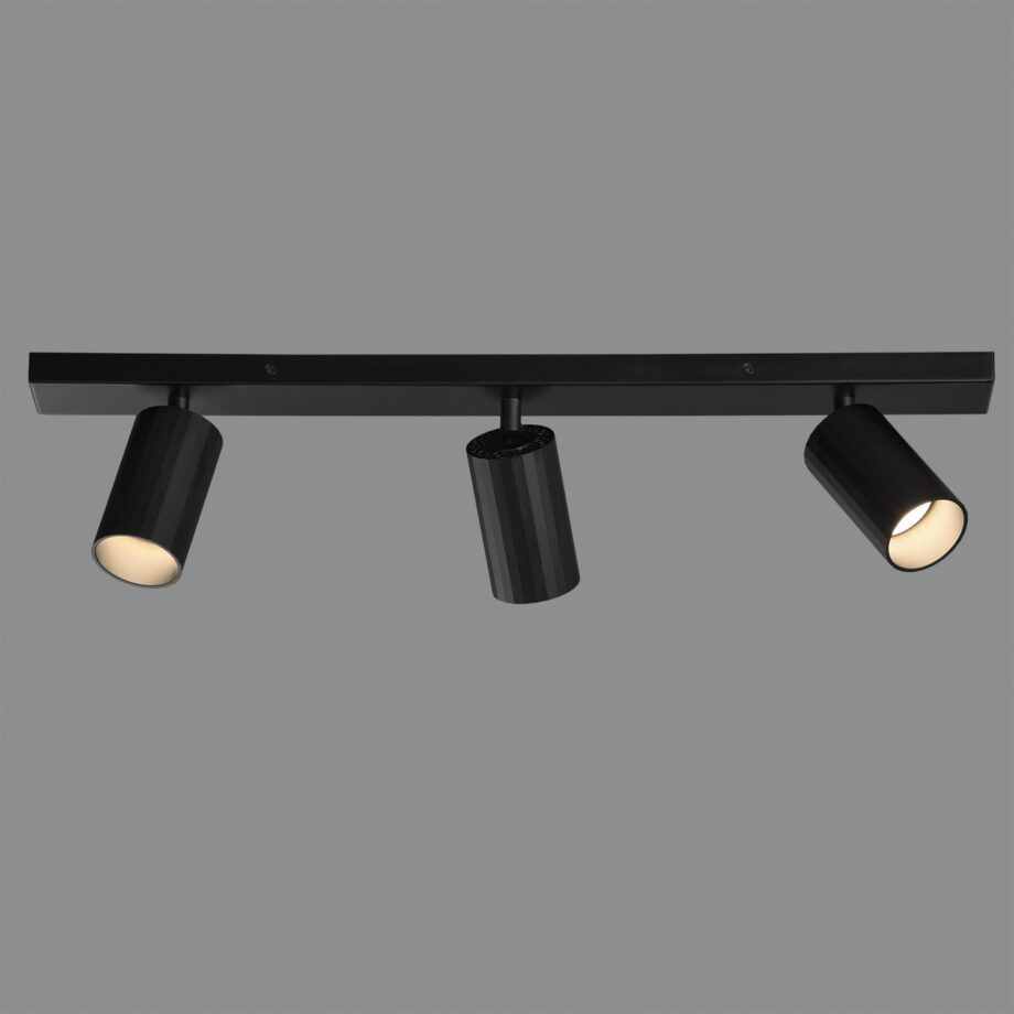 MODRIAN: Regleta negra rectangular de 3 focos orientables para bombillas gu10 Led, P3951380N Acb Iluminación, 60cm.