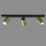 MODRIAN: Regleta rectangular negra con 3 focos orientables oro para bombillas gu10 Led, P3951380O Acb Iluminación, 60cm. STOCK DISPONIBLE EN TIENDA