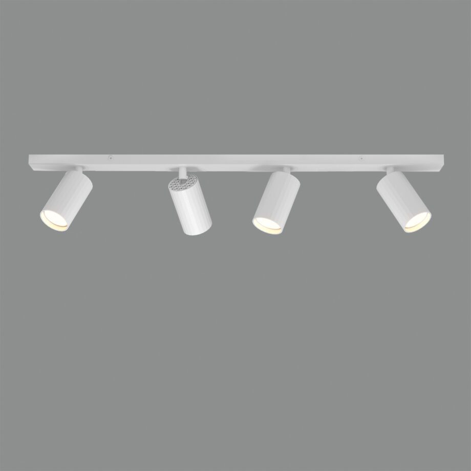 MODRIAN: Regleta blanca rectangular con 4 focos orientables para bombillas gu10 Led, P3951480B Acb Iluminación, 80cm.