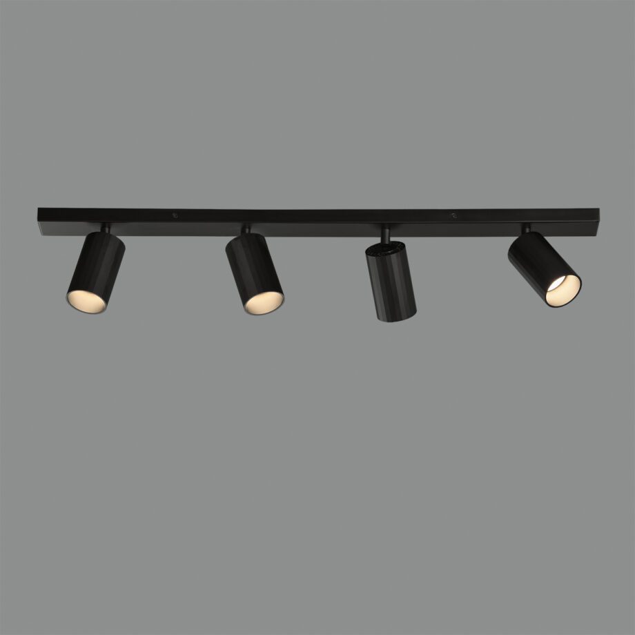 MODRIAN: Regleta rectangular negra de 4 focos para bombillas gu10 Led, P3951480N Acb Iluminación, 80cm. STOCK EN TIENDA