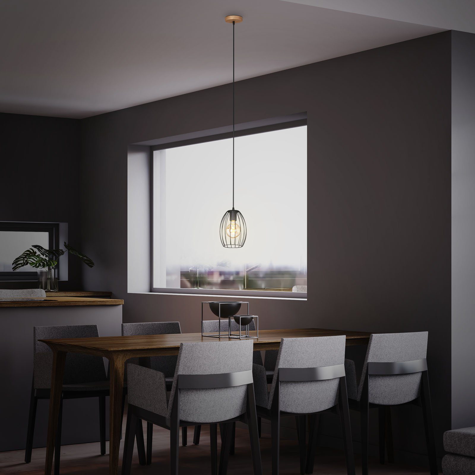 Colgante de base madera y rejillas negras para bombilla decorativa E27, 4038-015 Briloner. STOCK DISPONIBLE EN TIENDA