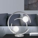 NADIA - Sobremesa metal dobles aros cromo y dos esferas opal blancas con G9 Led