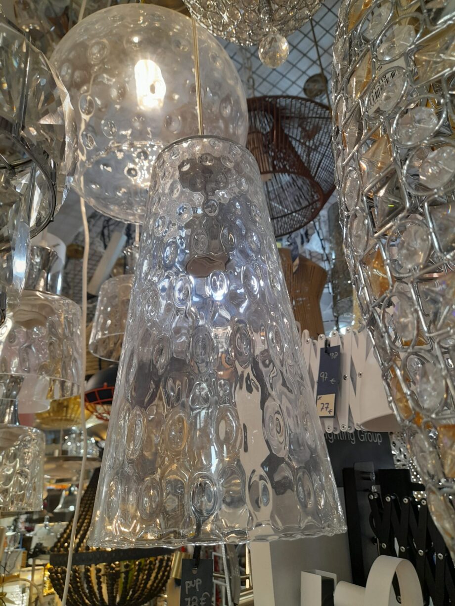 GRANINI:  Colgante individual con forma de cono en cristal, 10098 Alemar. 20cm E27 . STOCK DISPONIBLE EN TIENDA