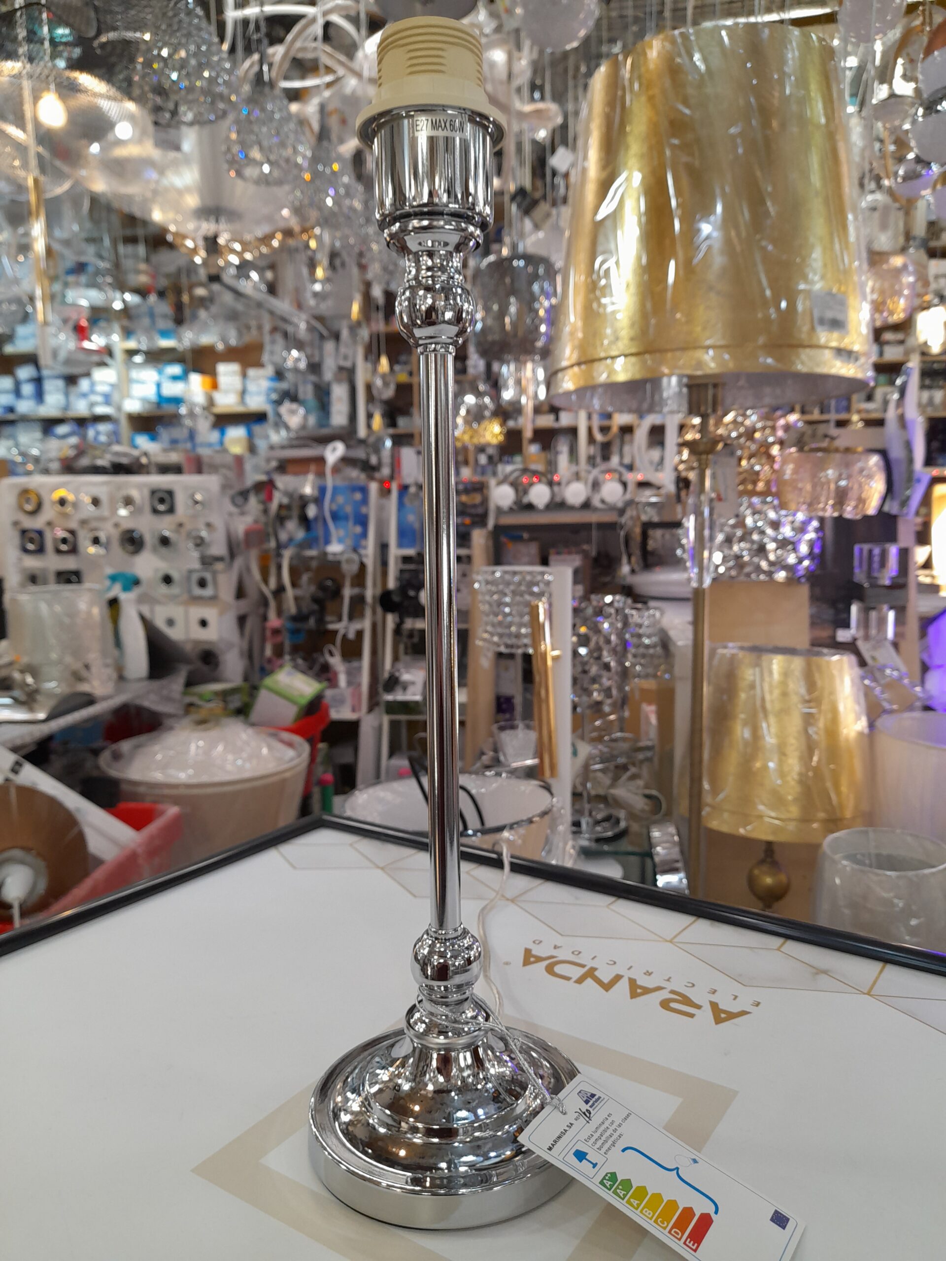 Pie de lámpara sobremesa Cromo, para E27, 740 Marinisa, pantalla no incluida. STOCK EN TIENDA