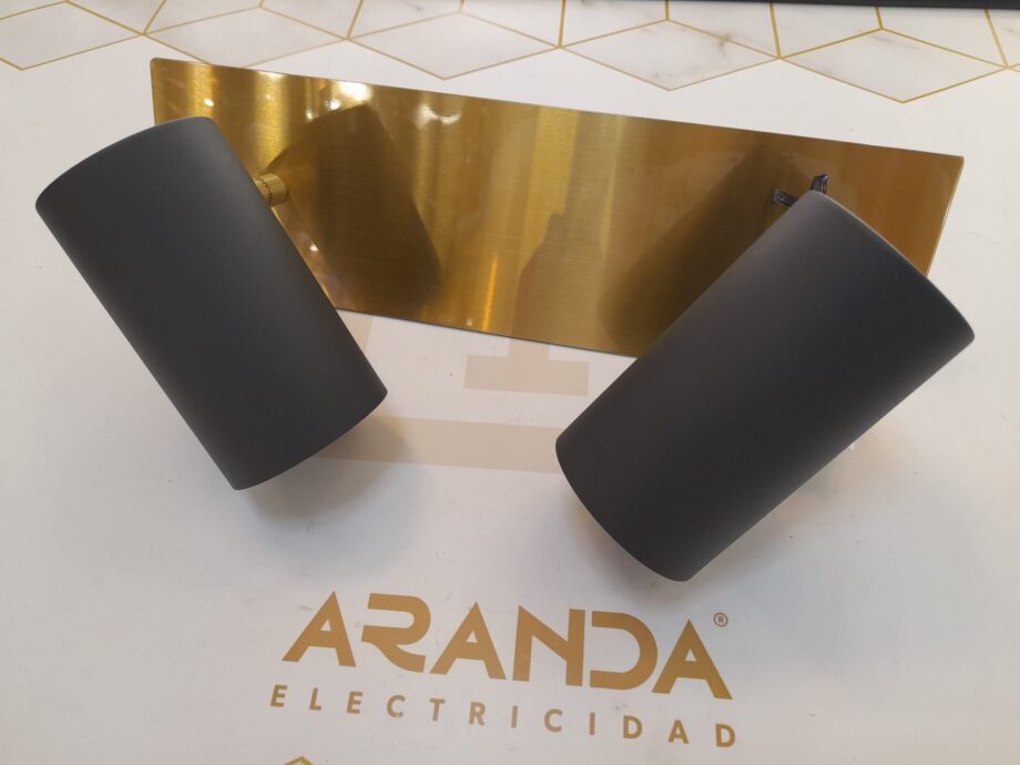 MARLEY: Regleta de 2 focos articulados en negro con base Oro, para bombilla Gu10, TRIO. 30cm. STOCK DISPONIBLE EN TIENDA