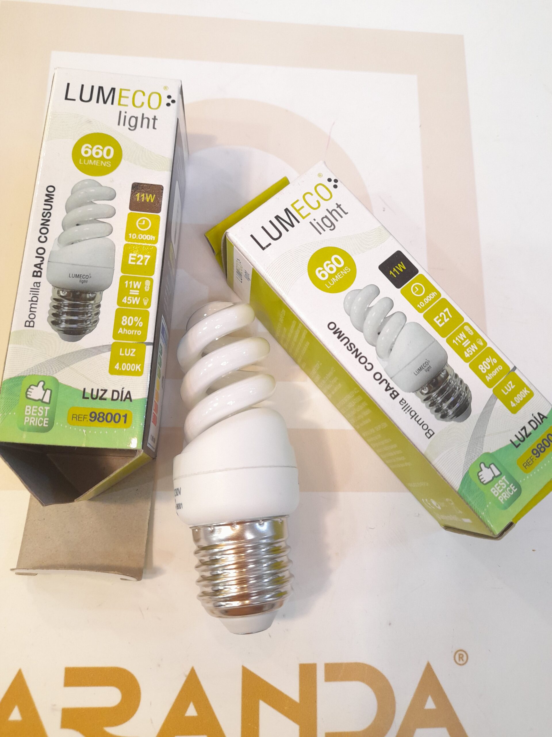 Bombilla bajo consumo, diseño rizo espiral en E27, 11w luz neutra 4000k, 98001 Lumeco EDM. STOCK DISPONIBLE EN TIENDA