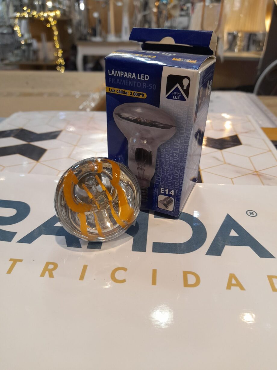 Bombilla 5W Led R50 transparente filamento E14 cálida 41805 HEPOLUZ. STOCK DISPONIBLE EN TIENDA