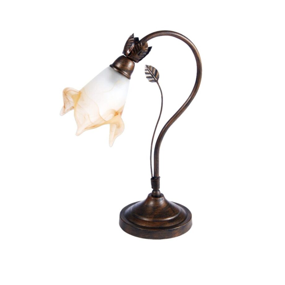 Sobremesa forja marron con tulipa  cristal 1734 Xiriluz con E14. STOCK DISPONIBLE EN TIENDA