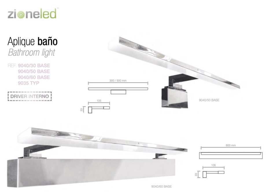 Aplique espejo / cuadro Led 12W Cromo 9040-12 Salamandra Luz / ZioneLed, 60cm con base. STOCK DISPONIBLE EN TIENDA