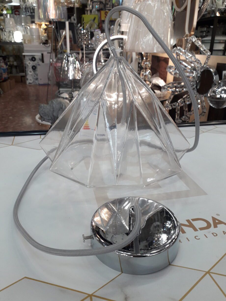 RHO: Colgante cromo y cristal transparente, para bombilla E27, 25cm, Ref. 804 Marinisa. STOCK EN TIENDA