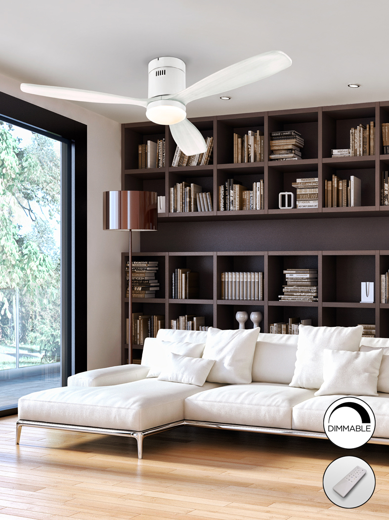 SIROCO - Ventilador blanco y aspas blancas dimable de 132cm