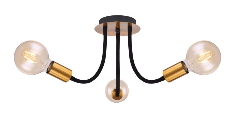 EDDY: Base superficie para 3 bombillas en negro, oro, 54010-3D Globo Lighting 3 x  E27. STOCK DISPONIBLE EN TIENDA