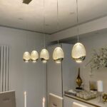 Lámpara ROCIO oro 5 colgantes en línea con 25W Led y mando Schuller
