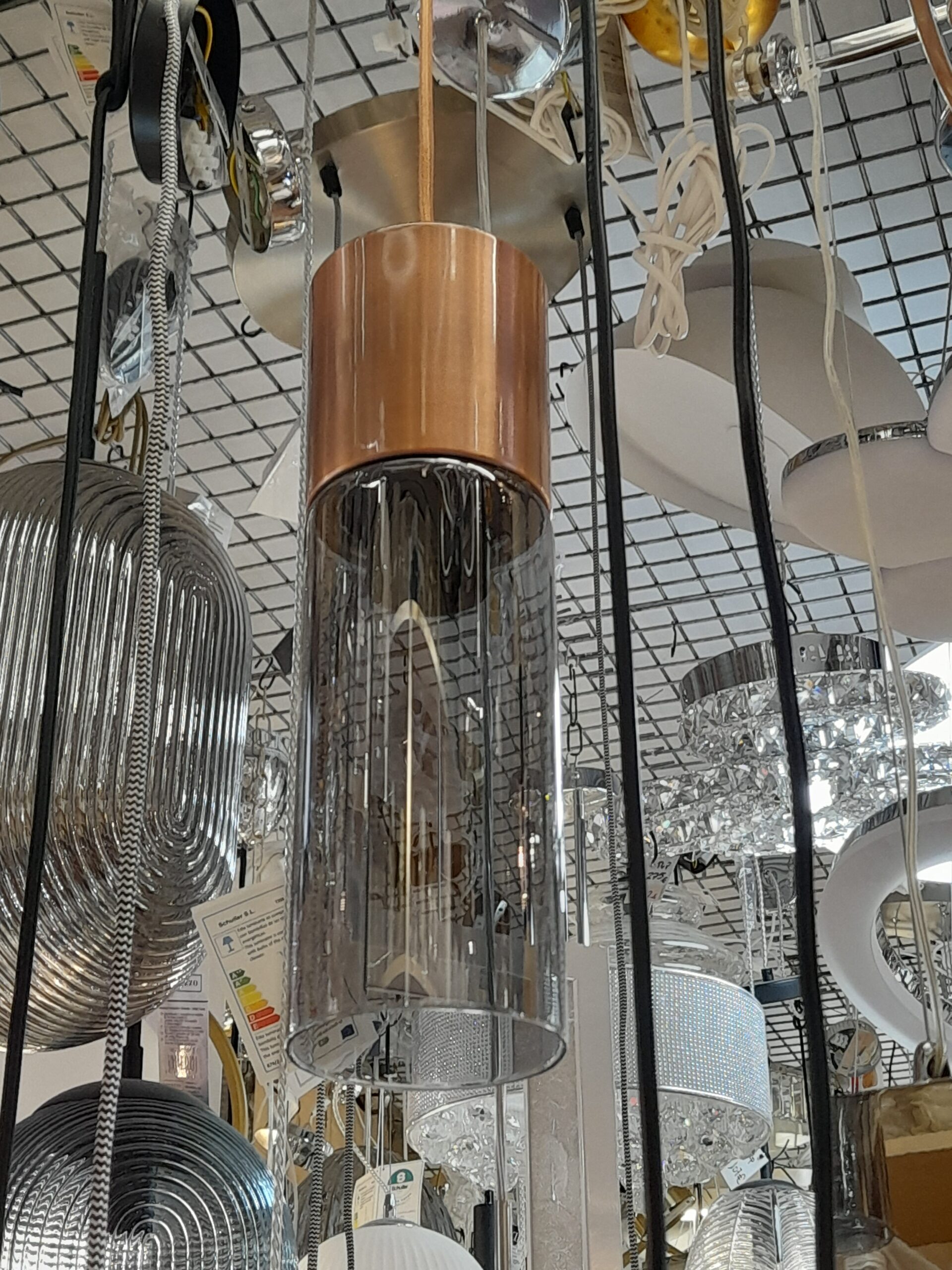 ANNIKA: Colgante cobre con cristal fumé 21000HK Globo Lighting. STOCK EN TIENDA