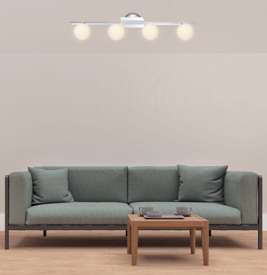 CARDIF: Aplique camerino cromo con 4 esferas cristal, 80cm para 4 bombilas G9 Led, 5663-4L Globo, 100cm. STOCK DISPONIBLE EN TIENDA