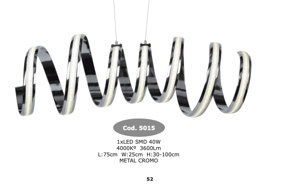 Lámpara PRIMAVERA rizo cromo con 40W Led, 5015  Il.lumino, 75cm. Luz neutra 4k, STOCK DISPONIBLE EN TIENDA