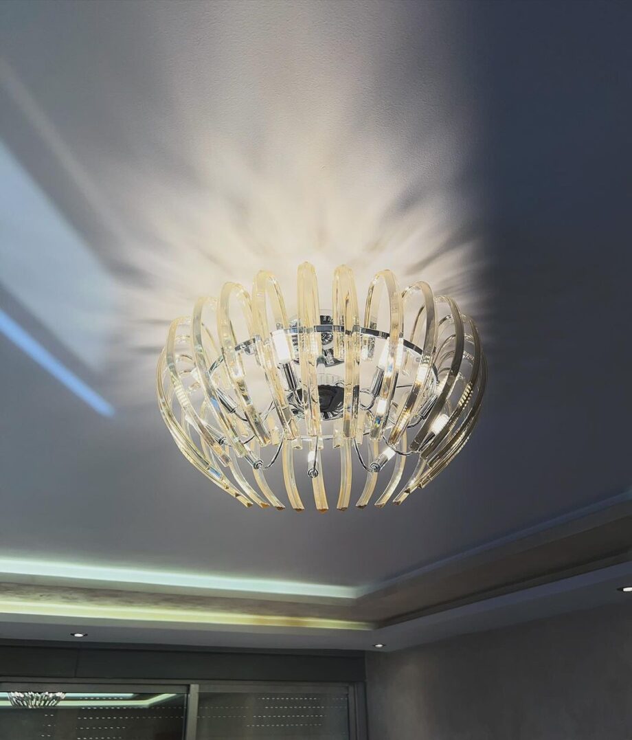 ARIADNA - Plafón cromo y cristal Champagne con 9 Luces g9 Led