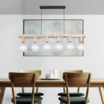 RAYO: Lámpara en línea con madera, 120cm 15441-6H Globo Lighting. Para 4 bombillas E27. STOCK DISPONIBLE EN TIENDA