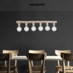 RAYO: Lámpara en línea con madera, 120cm 15441-6H Globo Lighting. Para 4 bombillas E27. STOCK DISPONIBLE EN TIENDA