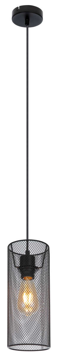 AGUSTIN: Colgante cilindro rejilla negra, 15664H2 Globo Lighting. 12cm para bombilla E27. STOCK DISPONIBLE EN TIENDA