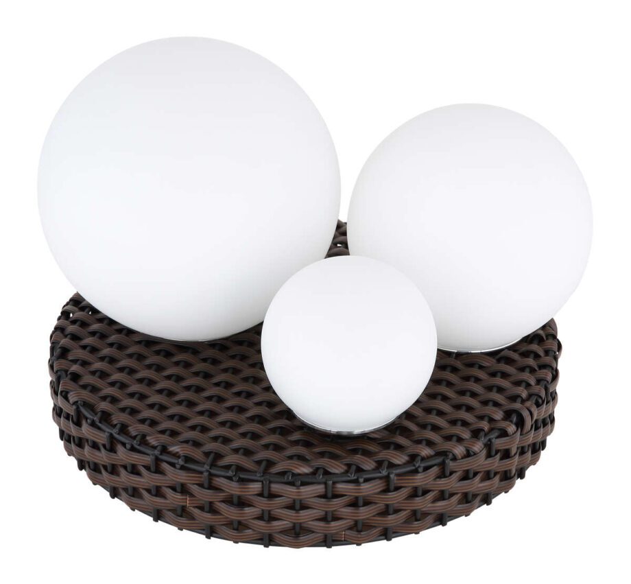 MAMBA: Original lámpara sobremesa, base ratán 3 esferas con 11W Led cálida 3k, 28852 Globo Lighting. STOCK DISPONIBLE EN TIENDA