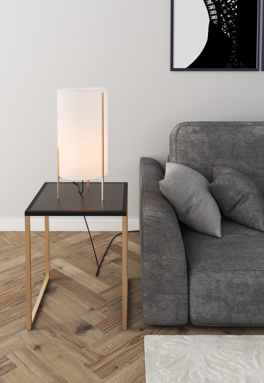 NAOS: Lámpara de sobremesa diseño oro técnico con pantalla 8191/40  E27,  Acb Iluminación. 40cm altura.