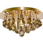 HANNA: Plafón oro brillo y cristales tallados ámbar, con 4 bombillas g9 Led, 35cm, 3204-4Go Search Light. STOCK DISPONIBLE EN TIENDA