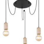 JOSEBA: Lámpara de 3 colgantes con base negra y madera, para 3 bombillas E27, 54032-3H Globo Lighting. 35cm.