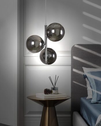 Lámpara vertical cromo de 3 esferas smoky fumé espejo