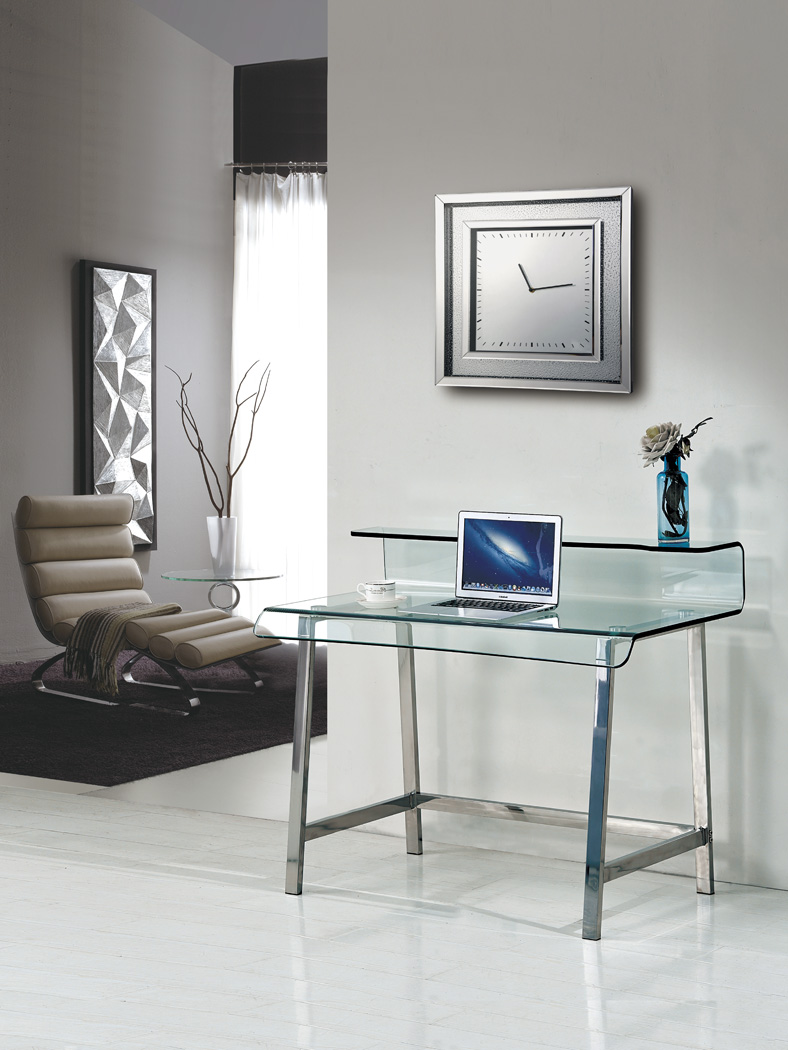 GLASS: Mesa escritorio cristal y acero, 110 x 90cm. Schuller