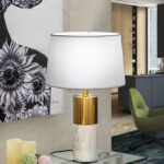LUCIAN - Sobremesa diseño mármol blanco y dorado con pantalla