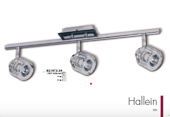 HALLEIN: Regleta de 3 focos cromo con wengué para bombilla Gu10, R219/3 MIÑO. STOCK DISPONIBLE EN TIENDA