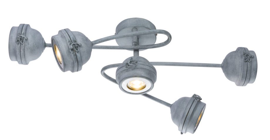 MICAH: Plafón de cinco focos metal gris, con bombilla gu10 Led incluida, 57301-5 Globo Lighting. STOCK EN TIENDA