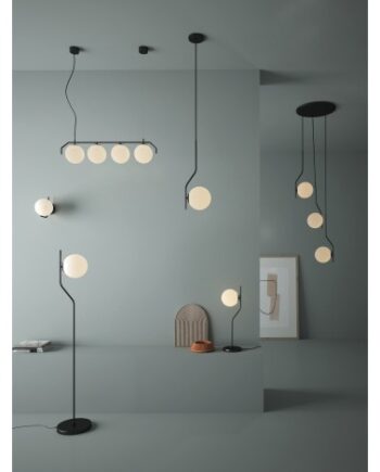 MAUI - Lámpara de pie negro con esfera opal mate para bombilla E27, H81631N Acb Iluminación