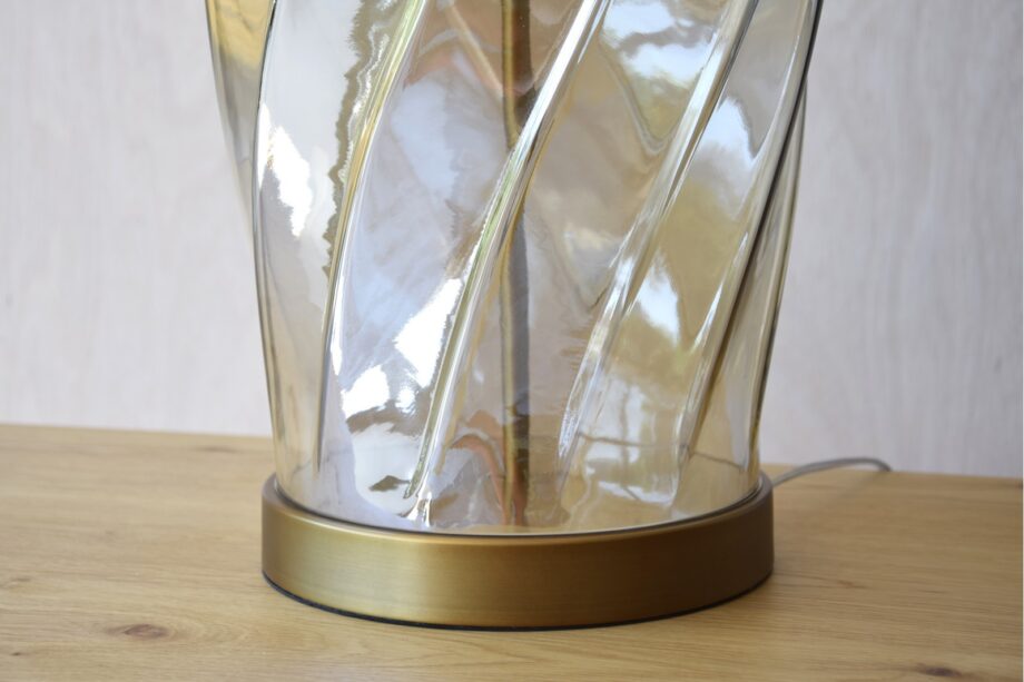 TWIST: Lámpara sobremesa vidrio cristal ámbar con base y detalles cuero, 34U7832A Vp Interiorismo, con 80 cm altura, pantalla Lino blanco