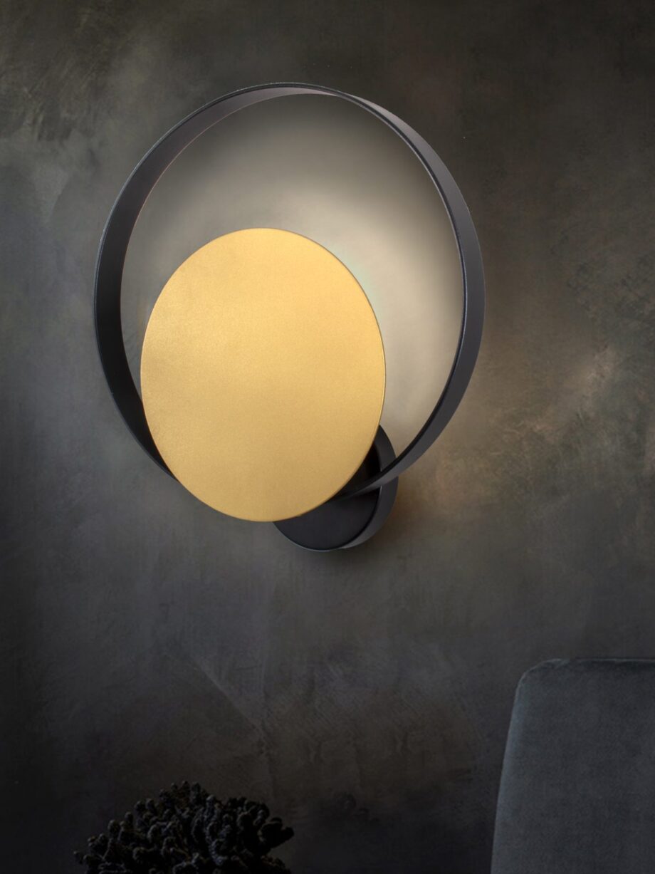 Aplique de pared Aro negro con oro luz indirecta,13223-12 Silvio. Para bombilla Led g9. STOCK EN TIENDA
